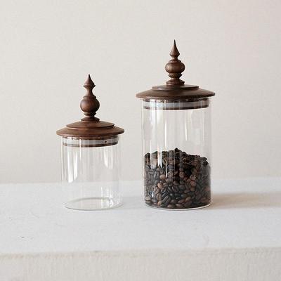 久伴咖啡茶叶糖果收纳罐玻璃密封储物罐厨房客厅餐厅高级中古实木