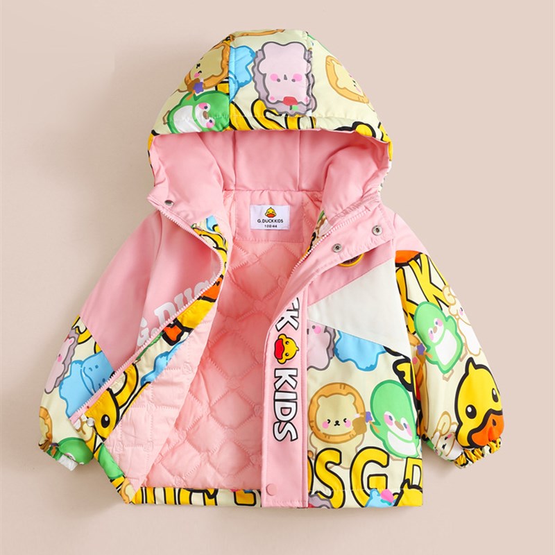小黄鸭儿童冲锋衣男童女童外套防风户外通用加绒加厚内胆2024新款