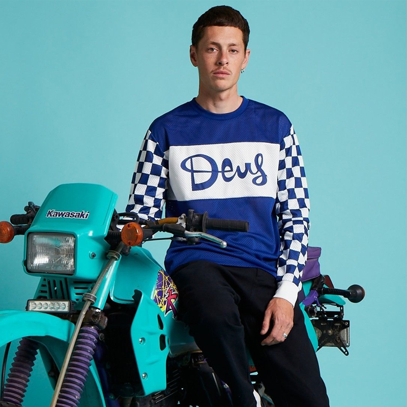 DEUS夏季复古白色摩托车机车服长袖透气速干衣越野服装备黑色T恤