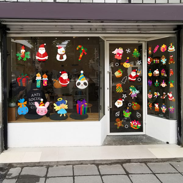幼儿园圣诞节装饰卡通小元素儿童房新年布置雪人麋鹿静电玻璃贴画图片