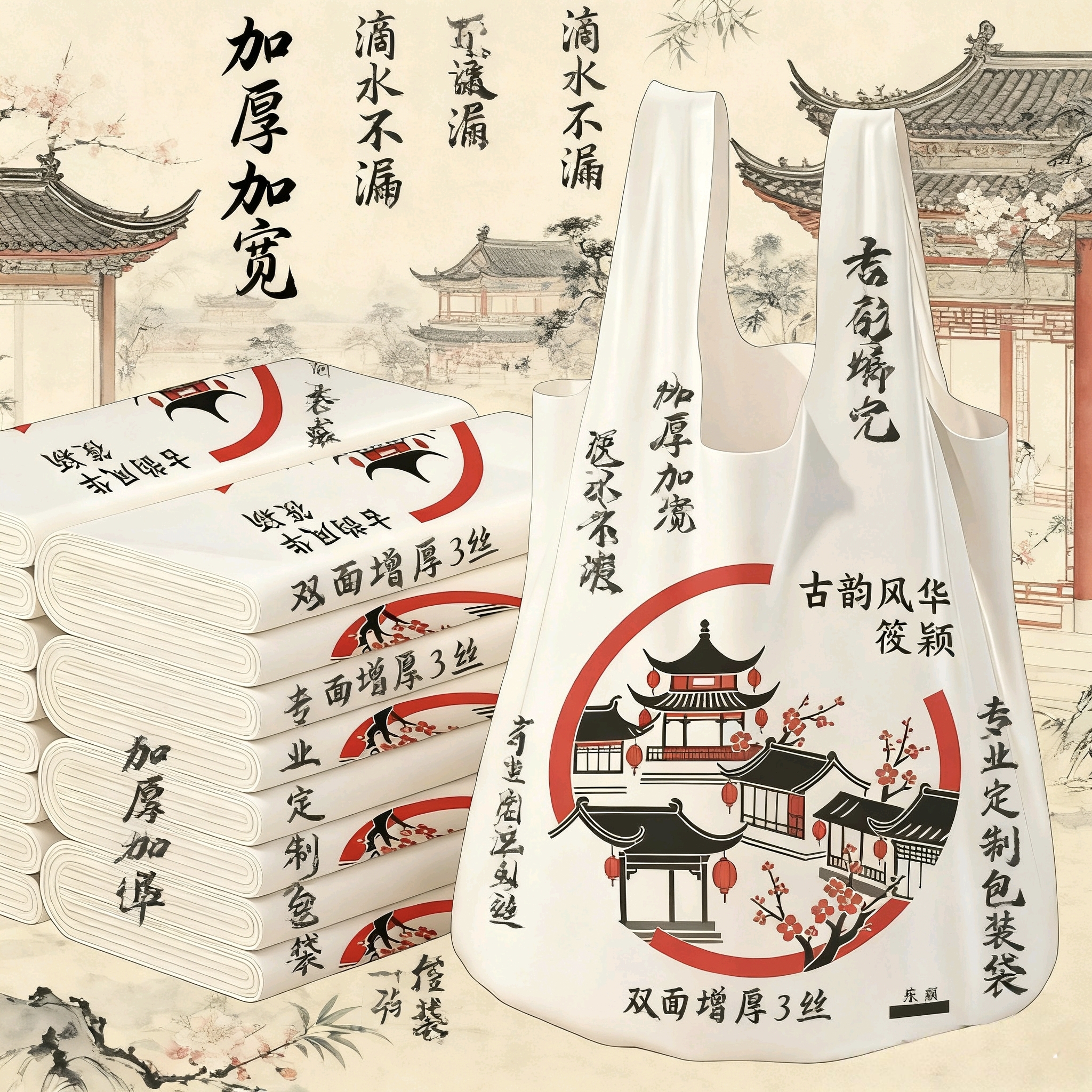 【古韵芳华】加厚塑料袋食品打包袋透明袋批发超市购物袋零食水果