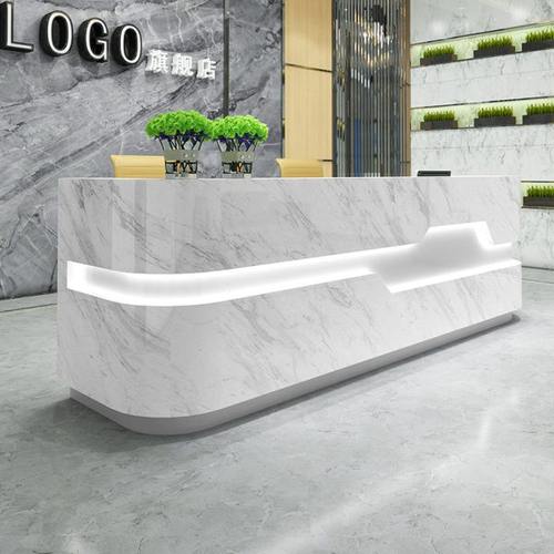 公司前台接待台简约现代仿大理石吧台美容院收银台烤漆前台现货