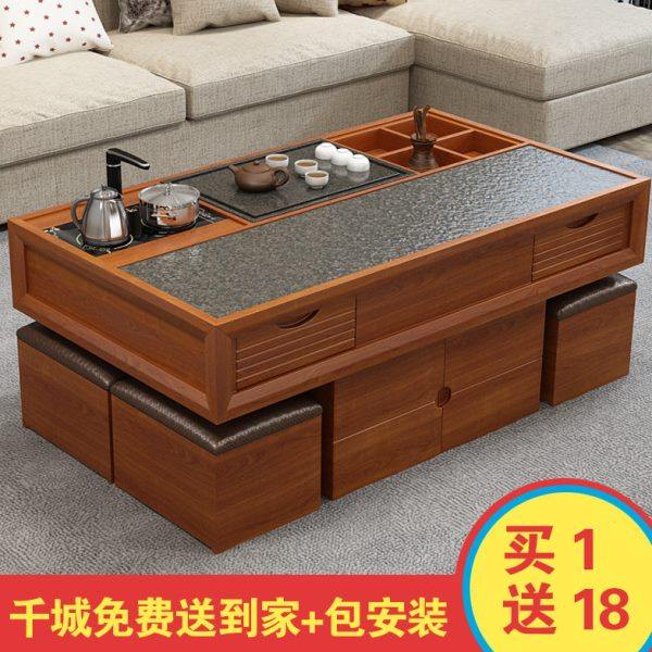 简约火烧石茶几多功能功夫茶艺桌加高大理石桌椅组合办公中式茶台