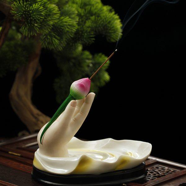 家用室内茶室熏香炉中式陶瓷观音佛手摆件禅意彩绘莲花线香香插,家居饰品,香薰炉,淘宝优惠券,粉丝福利购,淘宝优惠卷