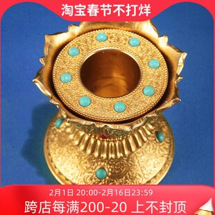 纯铜手摇转轮筒桶底座莲花底座莲台黄铜转筒底座莲花座孔径3.7cm