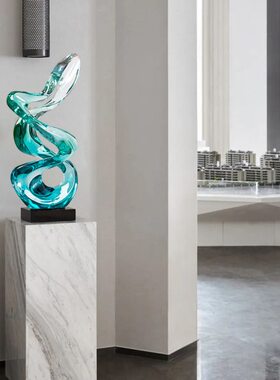 抽象蓝色竖式摆件酒店大厅样板房间客厅祝福树脂桌面软装商业雕塑