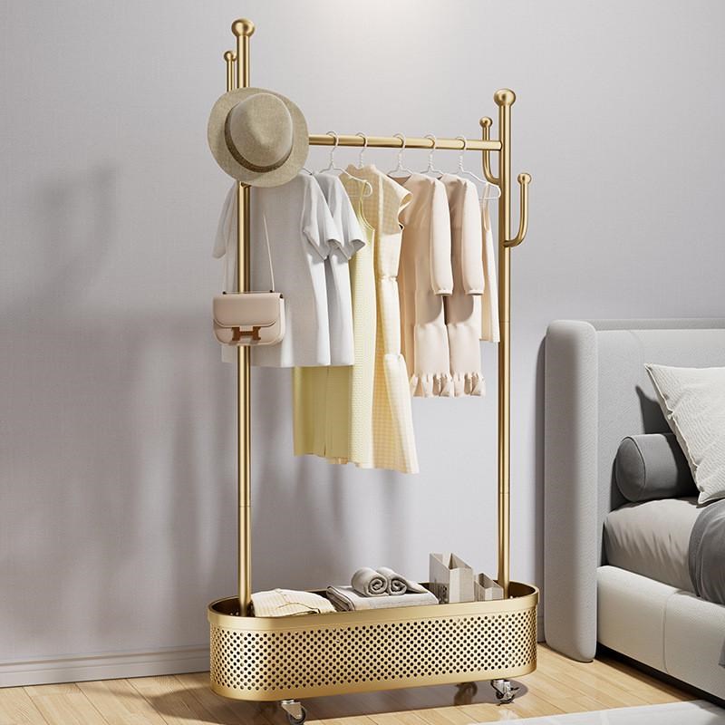 落地晾衣架室内家用m可落地移动加粗加厚挂衣架网篮收纳衣物置物