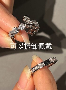 多种戴法土星素圈锆石闪闪戒指女轻奢个性冷淡风气质独特感指环戒