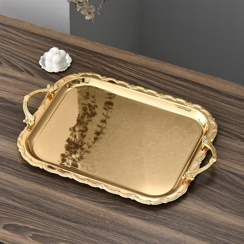 欧式金色托盘长方形家用客厅茶几水果零食点心蛋糕甜品收纳架