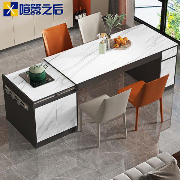 多功能伸缩岩板岛台餐桌一体轻奢中岛台吧台开放式厨房料理台8E30