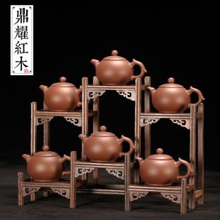 红木博古架小型多宝阁鸡翅木茶具架实木置物架紫砂茶壶底座展示架