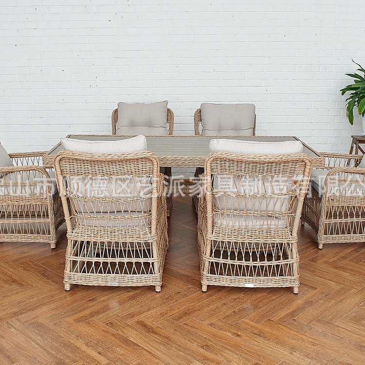 户外塑木长桌子藤椅庭院铝架编藤餐饮聚会露台外摆花园餐桌椅组合