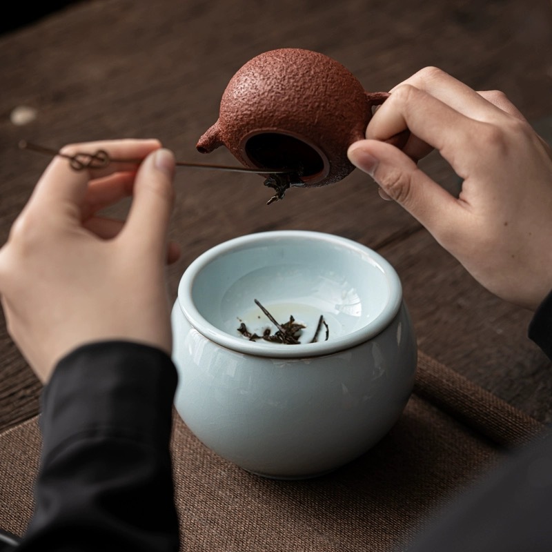 汝窑建水茶渣缸茶洗家用茶钵日式钧窑带盖过滤建水茶渣碗功夫水孟
