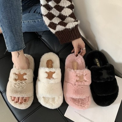 欧货厚底毛毛拖鞋女外穿秋冬孕妇懒人办公室内家居高级感毛绒棉拖