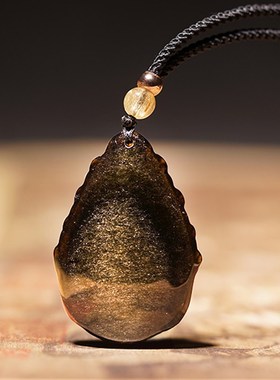 金曜石九尾狐吊坠男女黑狐小狐狸项链挂件黑曜石水晶挂坠玉石礼物