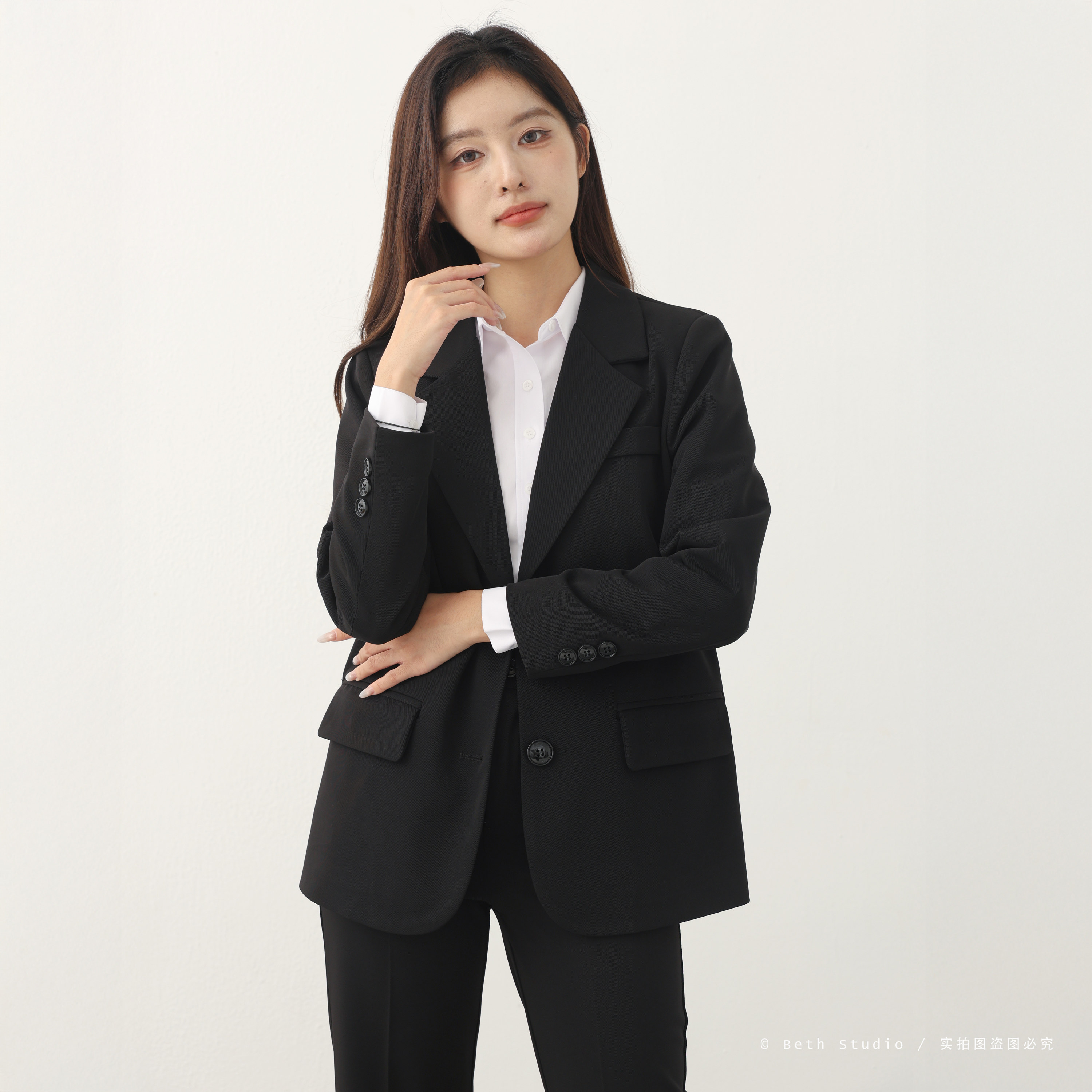 黑色西装套装女大学生毕业答辩春招考公考编面试抗皱西服职业装