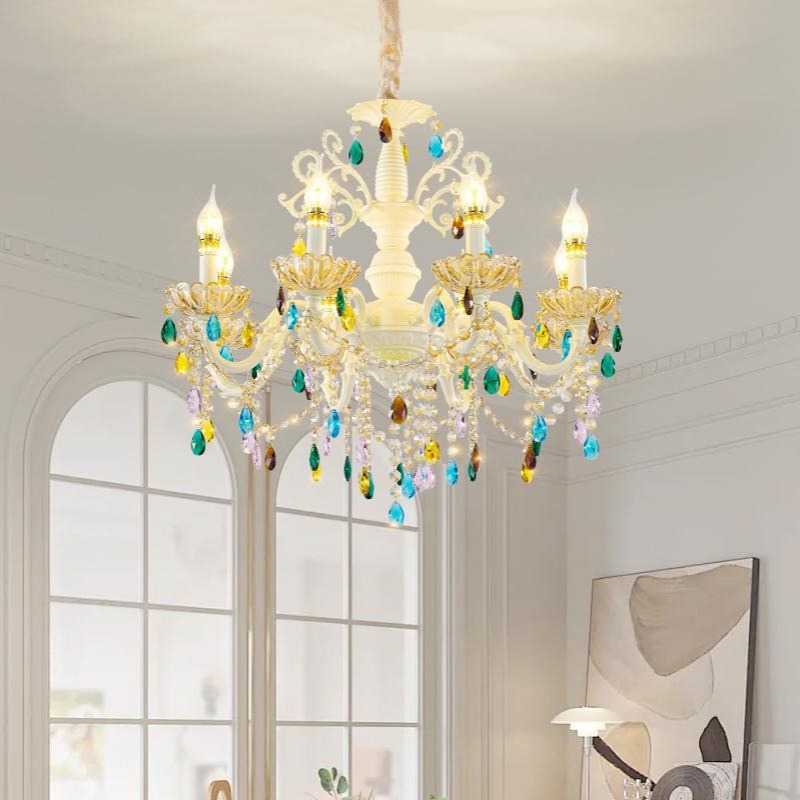 欧式水晶吊灯客厅别墅酒店白色浪漫餐厅蜡烛灯新款温馨彩色卧室灯