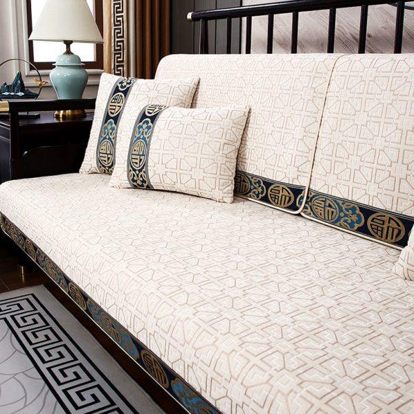 新中式沙发垫座垫高档中式实木四季通用坐垫子盖布防滑沙发套罩巾