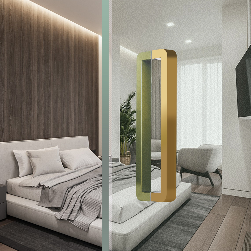 圆角新款加厚钢化玻璃门把手地弹簧无框门金色不锈钢黑色大门拉手