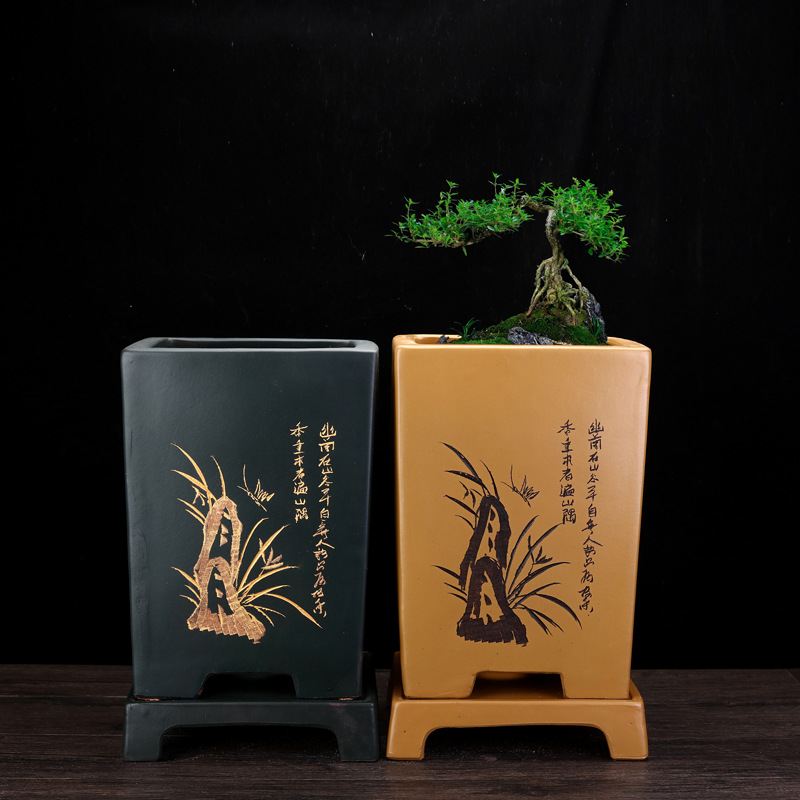 紫砂花盆大号四方创意陶瓷绿萝客厅兰花盆君子兰盆景阳台补件批发