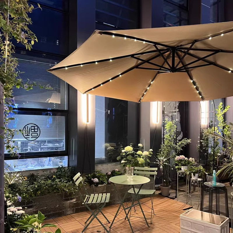 香蕉伞户外遮阳伞庭院伞太阳能灯珠别墅花园院子摆摊室外太阳伞