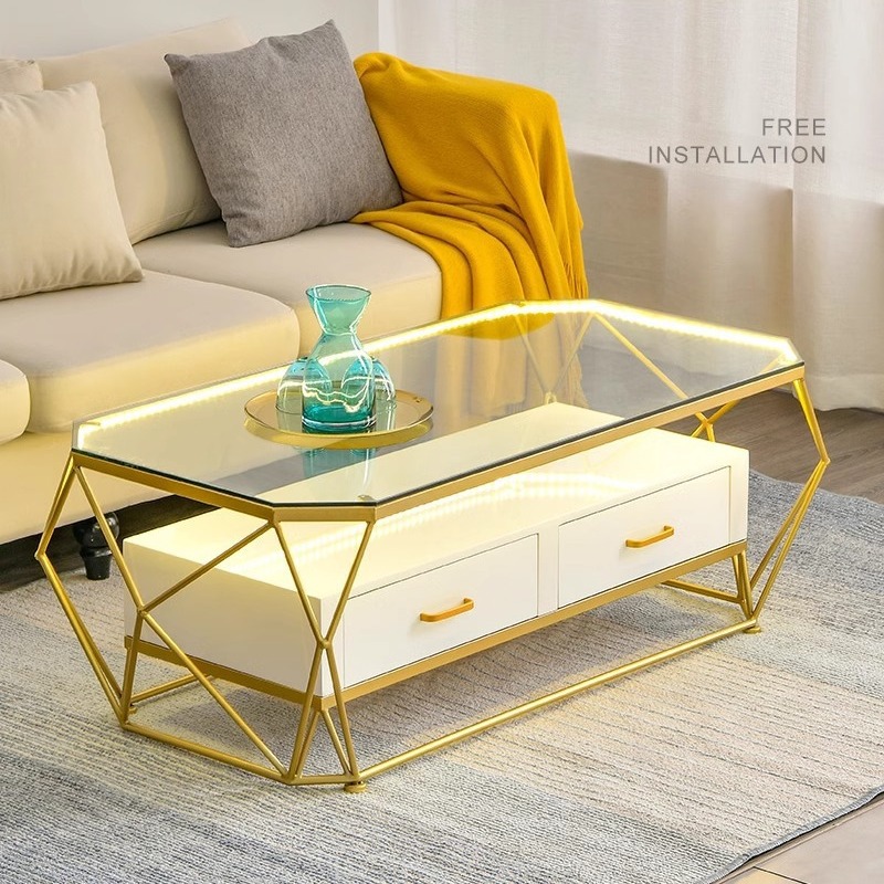 茶几简约现代小户型客厅大理石家用泡茶桌轻奢北欧长方形钢化玻璃