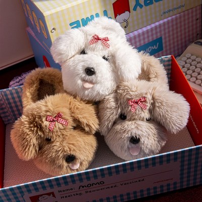 小狗棉拖鞋女款2025新款室内家居防滑宿舍保暖加绒毛毛拖鞋女冬季