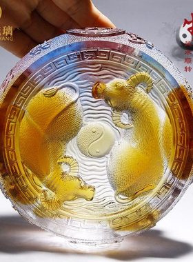 琉璃聚宝盆牛摆件桌面工艺品客厅家居装饰品公司开业高档中式礼品
