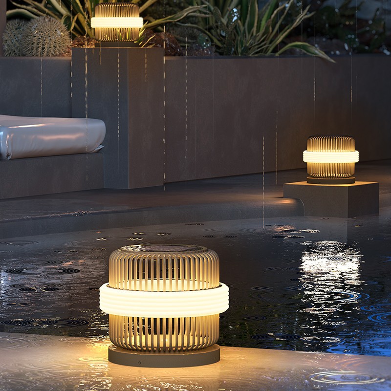 室外围墙柱头灯户外防水太阳能庭院柱子灯别墅门柱灯圆形大门灯