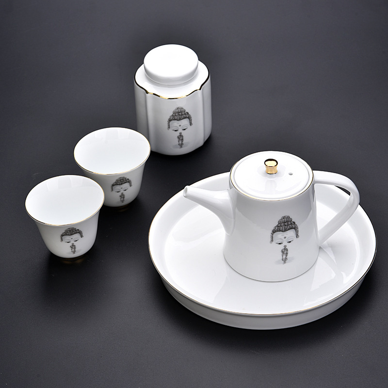 德化白瓷快客杯一壶二杯便携功夫旅行茶具套装日式茶杯茶壶带茶盘