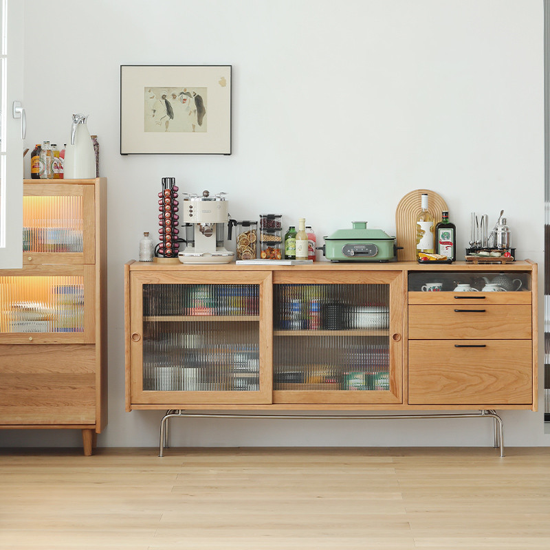 北欧实木餐边柜 家用客厅不锈钢多功能茶水柜餐厅简约收纳储物柜