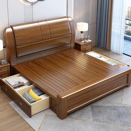 胡桃木全实木床1.8米双人床婚床现代简约中式高箱储物2米主卧大床