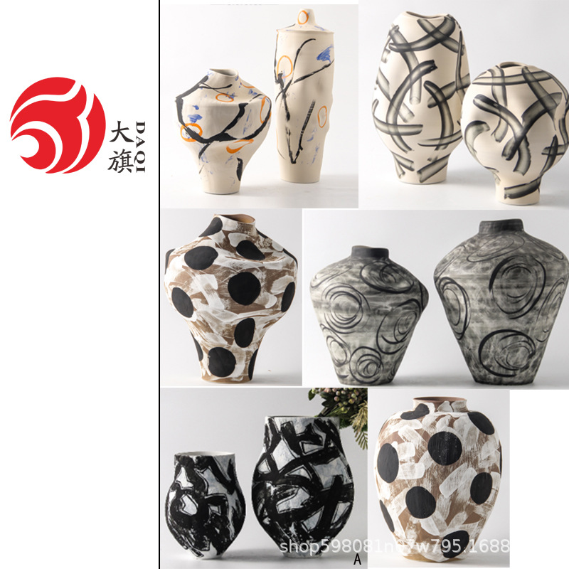 现代艺术家居软装白色陶瓷手工花瓶摆件样板房别墅酒店装饰品