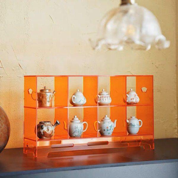 彩色透明橙亚克力多宝阁展示架博古架茶棚茶壶新中式茶器收纳架子,收纳整理,化妆品收纳架,淘宝优惠券,粉丝福利购,淘宝优惠卷