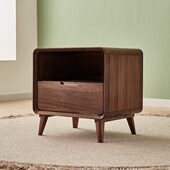 简约北欧黑胡桃木床头柜全实木床边柜卧室家具抽屉收纳储物柜