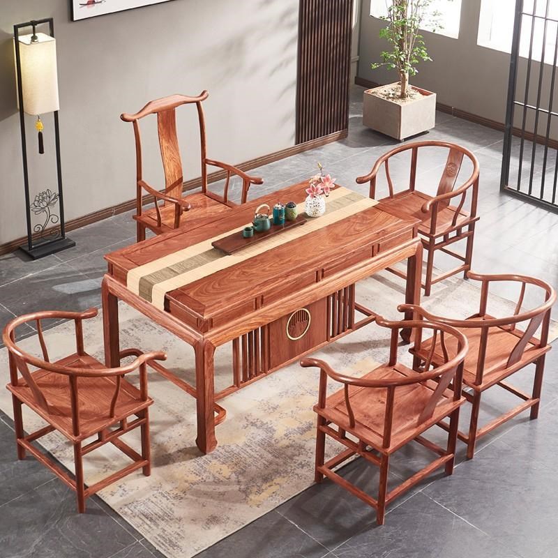 国标红木干泡茶台刺猬紫檀v茶桌冈比亚花梨木茶桌椅实木功夫茶几