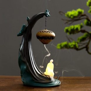 荷花吊球倒流香炉 灯圈吊炉创意盘香 檀香炉香道香薰炉小夜灯摆件