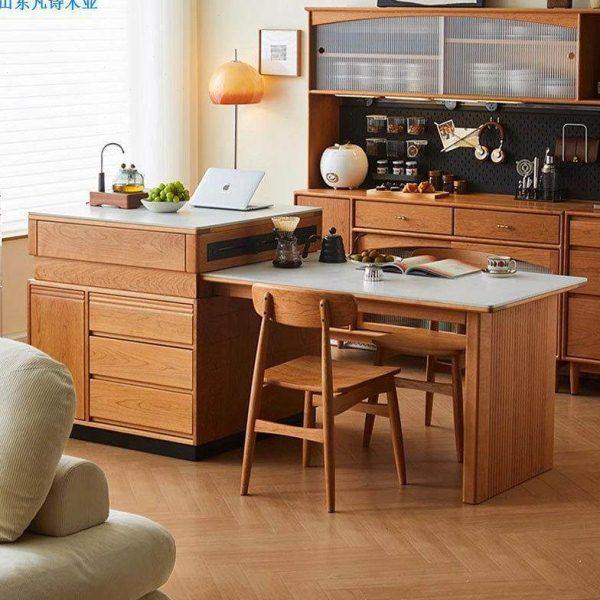 北欧简约岛台餐桌一体家用小户型樱桃木可伸缩吧台岩板中岛台餐桌,住宅家具,岛台,淘宝优惠券,粉丝福利购,淘宝优惠卷