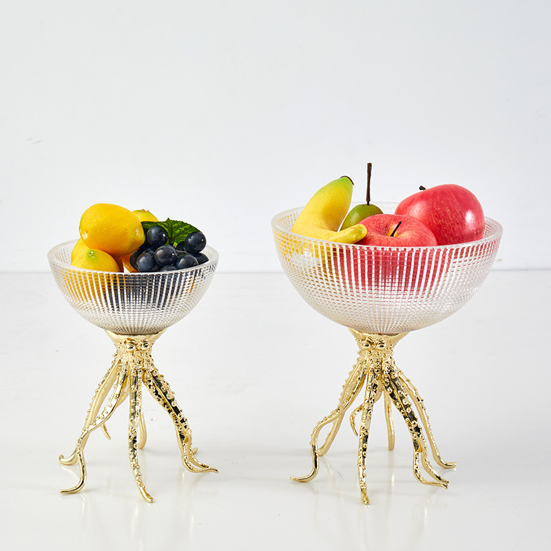 欧式现代简约轻奢高级感KTV餐桌自助餐茶几高脚玻璃装饰水果盘