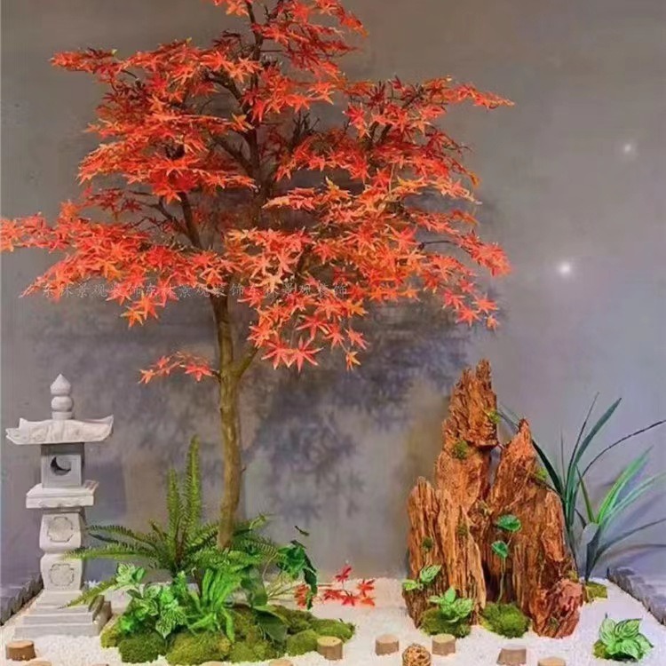 树红枫树秋枫叶假树仿生红枫造型树商场景观装饰盆景摆件仿真花
