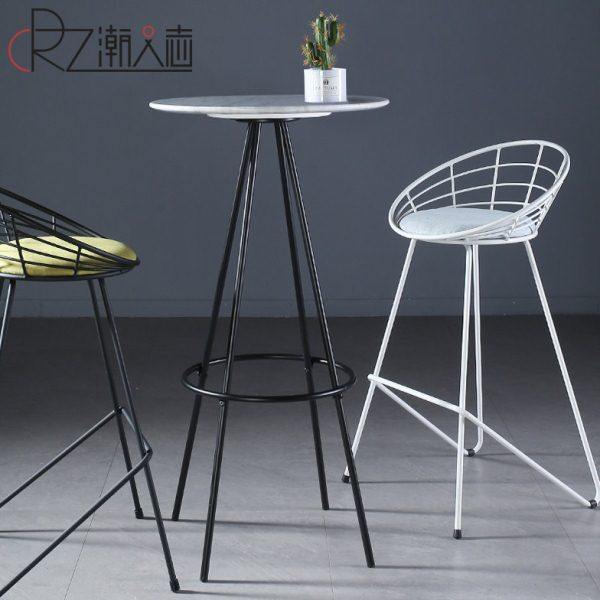 吧台桌家用黑白色小吧台简约现代圆形创意酒吧桌椅北欧铁艺高脚桌