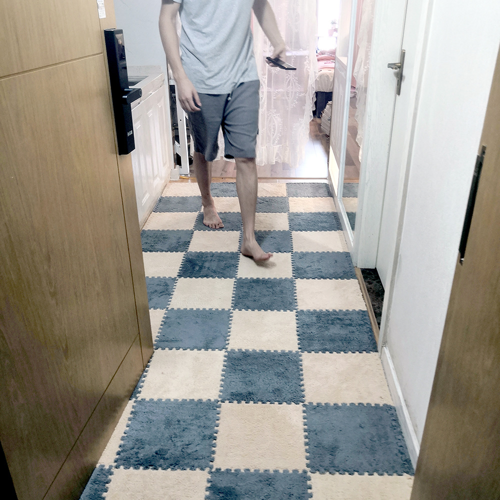 四季通用绒面地垫拼接卧室满铺床边公主房间地毯茶几榻榻米可机洗