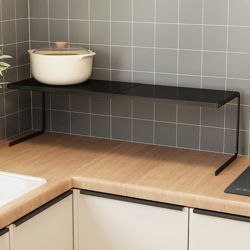 厨房台面可伸缩置物架桌面桌上隔板柜子分层架双层隔断放锅架金小