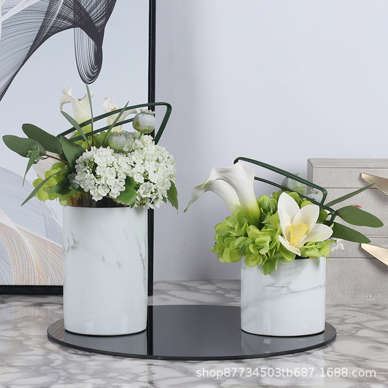 现代简约大理石纹陶瓷花瓶花艺组合创意轻奢客厅餐厅桌面软装饰品