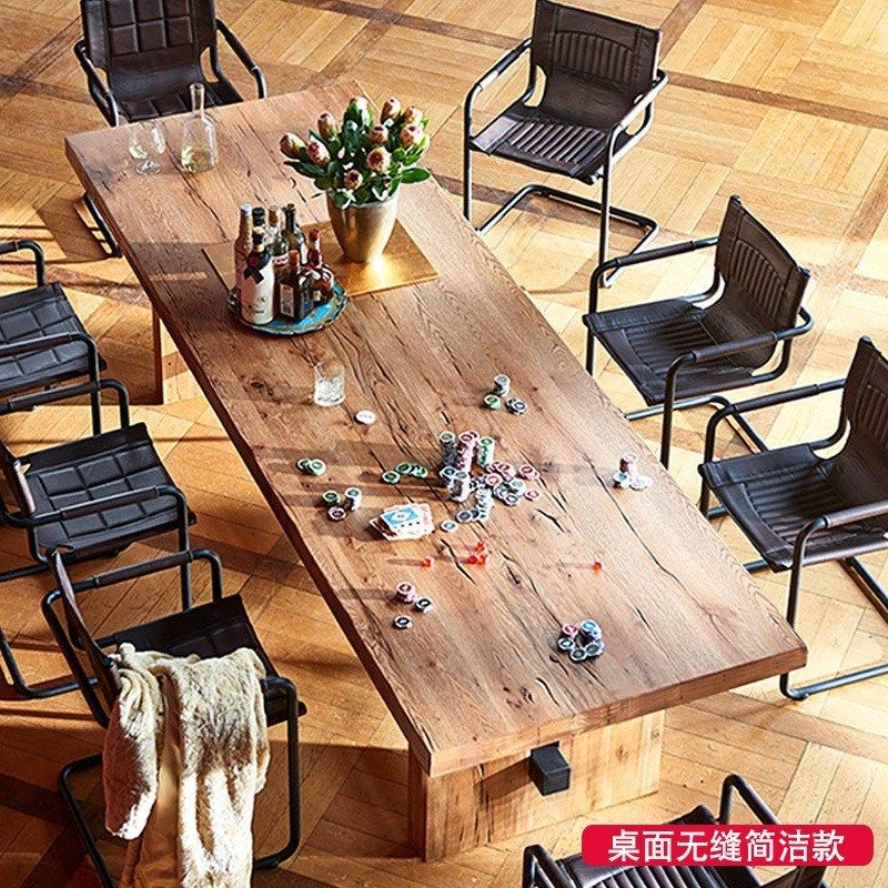 美式loft实木会议桌长桌 工业风长方形原木工作台办公桌洽谈桌椅