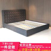 工厂一件定做高靠背布艺双人床1.8米软床1.5米镶本色扣储物功床