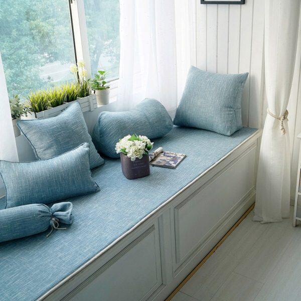 简约纯色窗台垫飘窗垫异形榻榻米垫四季通用薄款防滑坐垫定做蓝色