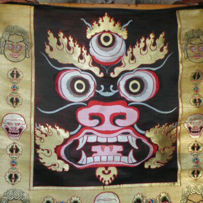 藏式挂饰品金刚杵护法头织锦缎机绣丝线图案威严庄重殊胜可做桌围