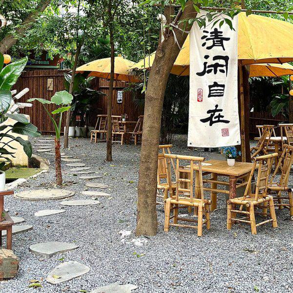 中式茶馆庭院竹桌椅组合复古怀旧纯手工竹编竹桌竹椅古风竹子茶桌