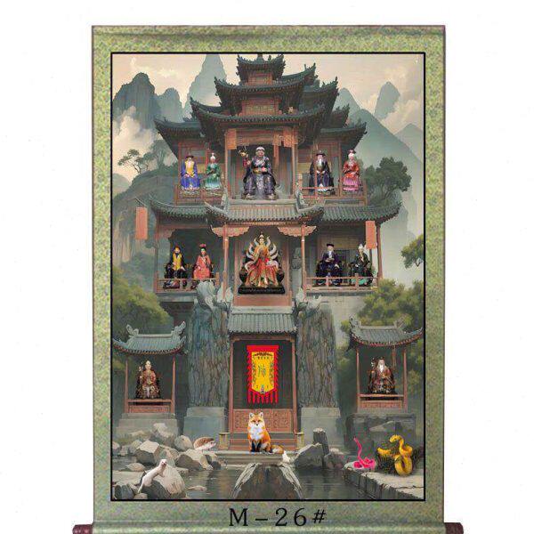 东北胡黄常山水山水画堂口妈妈新款古风堂单挂画暗堂楼台亭阁背景